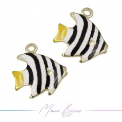Fish A Charms Enamelled Brass Pendant Black x White 21.2x21.7mm