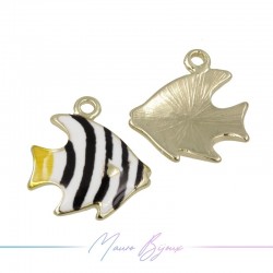 Fish A Charms Enamelled Brass Pendant Black x White 21.2x21.7mm