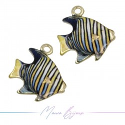 Fish A Charms Enamelled Brass Pendant Blue 21.2x21.7mm