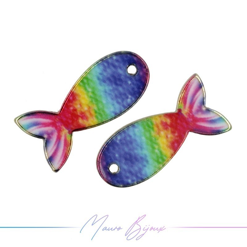 Ciondoli in Ottone Smaltati Pesce B Multicolor 21.2x21.7mm