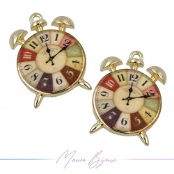 Clock Charms Enamelled Brass Pendant Brown 24.3x17.2mm