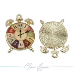 Clock Charms Enamelled Brass Pendant Brown 24.3x17.2mm