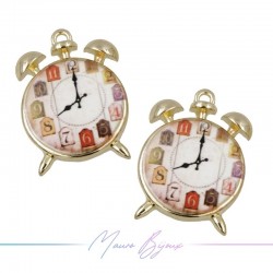 Clock Charms Enamelled Brass Pendant Red 24.3x17.2mm