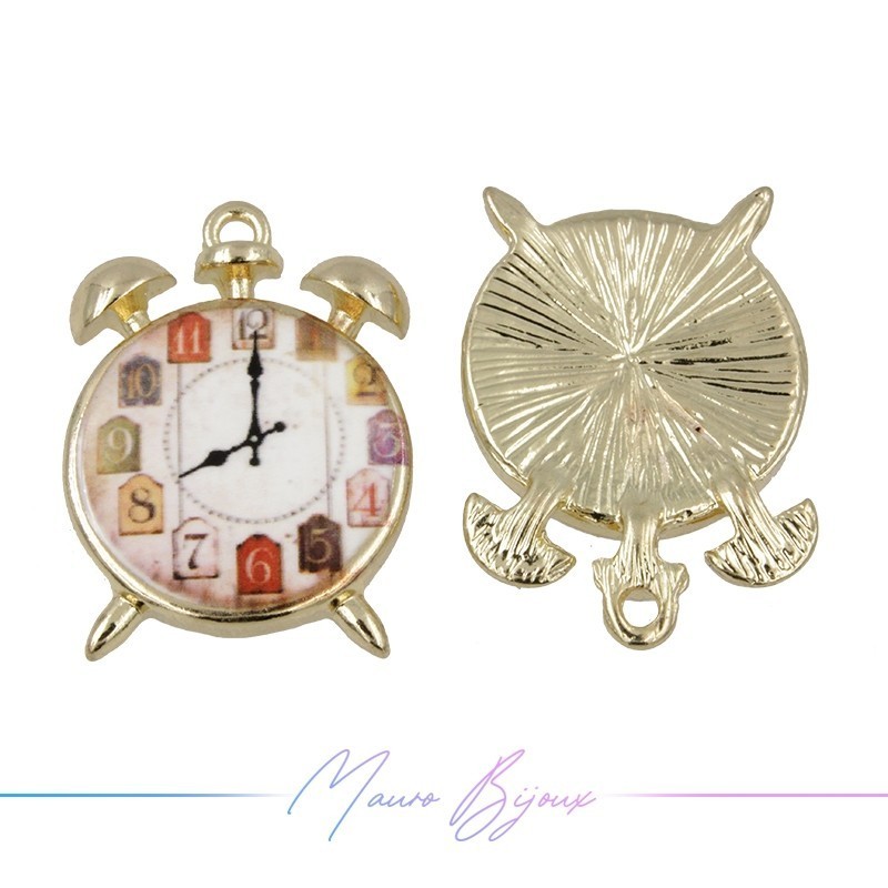 Clock Charms Enamelled Brass Pendant Red 24.3x17.2mm