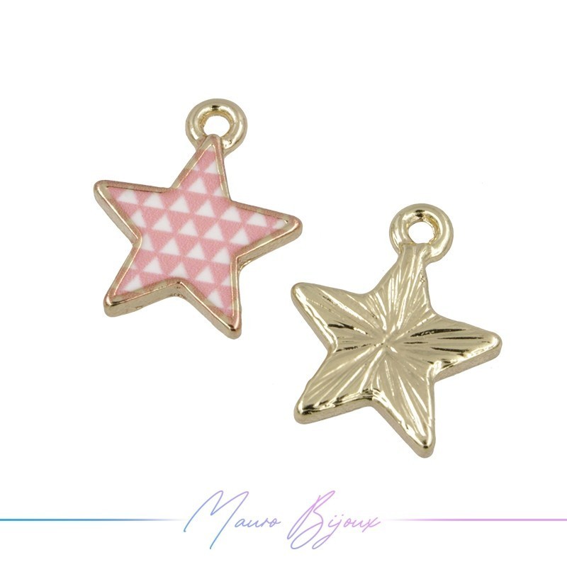 Star Charms Enamelled Brass Pendant Rose 12.3x15.2mm
