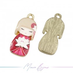 Japanese Doll Charms Enamelled Brass Pendant Fuchsia 9.5x22.4mm
