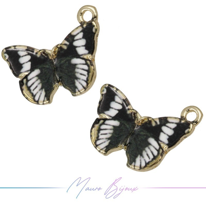 Ciondoli in Ottone Smaltati Farfalla Nero 15x20mm