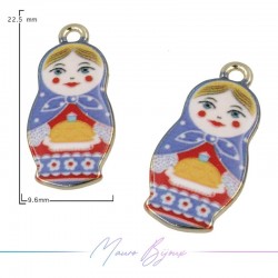 Ciondoli in Ottone Smaltati Matryoshka Blu 22.5x9.6mm