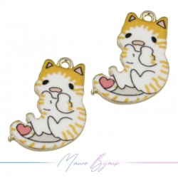 Gatto C Charms Enamelled Brass Pendant Giallo 13x20mm