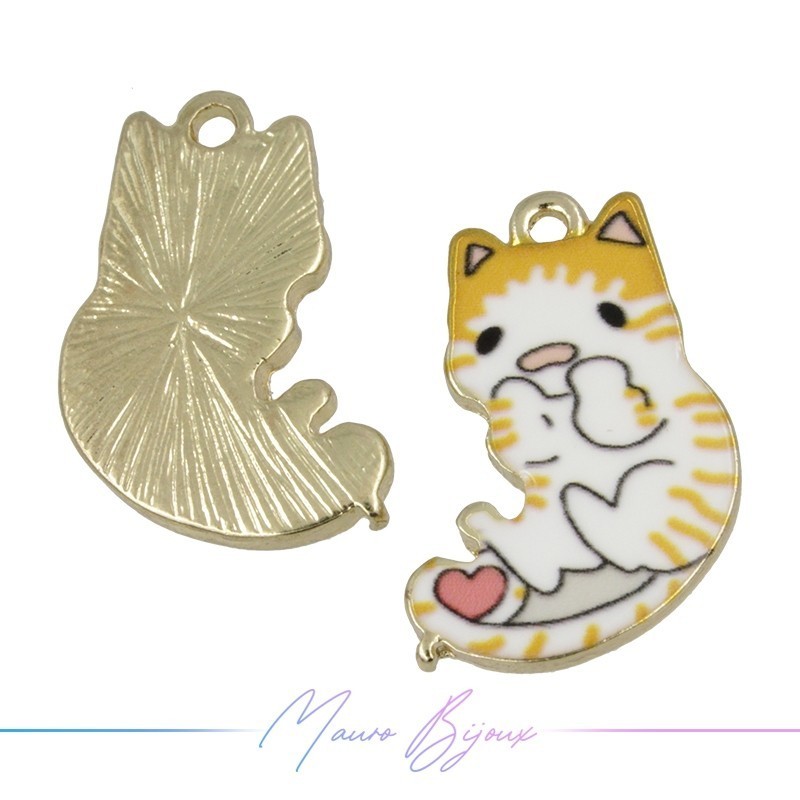 Ciondoli in Ottone Smaltati Gatto C Giallo 13x20mm
