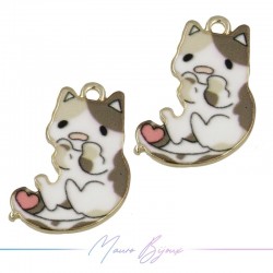 Ciondoli in Ottone Smaltati Gatto C Marrone 13x20mm