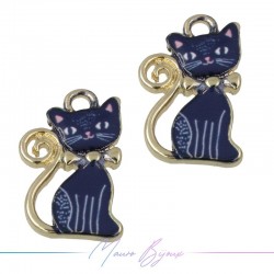 Ciondoli in Ottone Smaltati Gatto D Blu 12.8x20.8mm