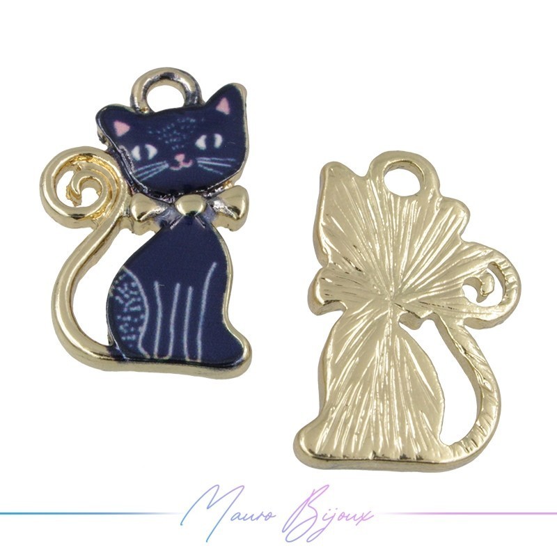 Gatto D Charms Enamelled Brass Pendant Blue 12.8x20.8mm