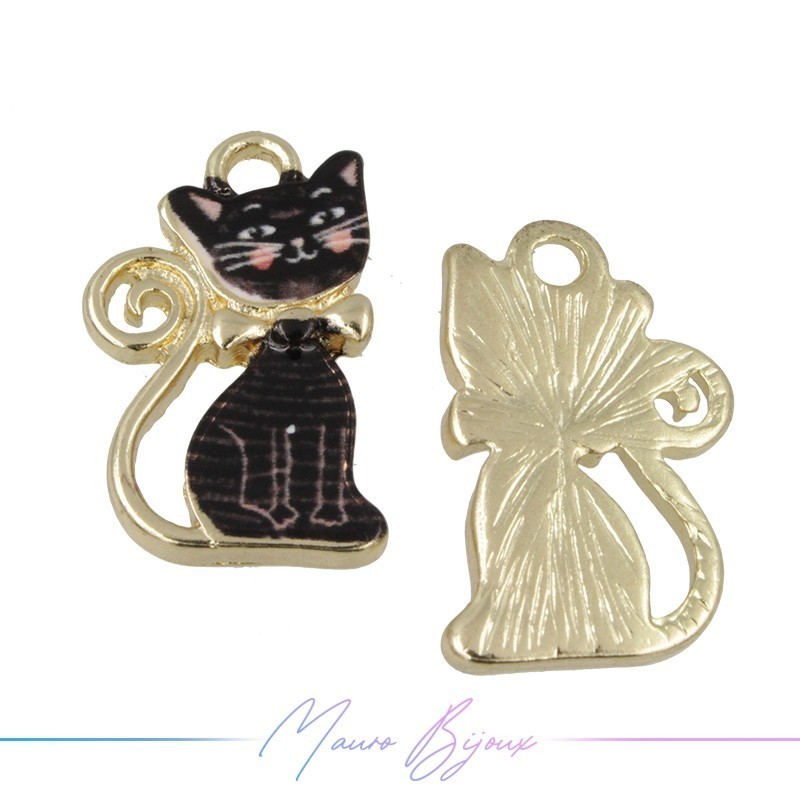 Gatto D Charms Enamelled Brass Pendant Black 12.8x20.8mm
