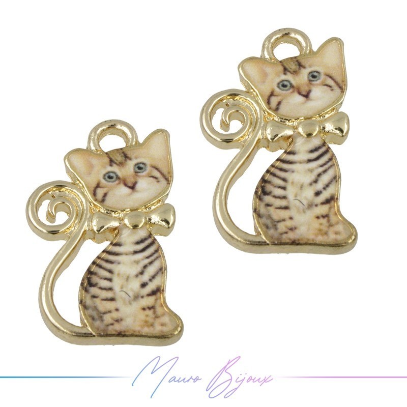 Ciondoli in Ottone Smaltati Gatto D Giallo 12.8x20.8mm