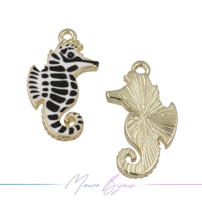 Seahorse Charms Enamelled Brass Pendant Black 23x13.3mm