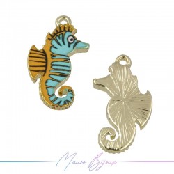 Seahorse Charms Enamelled Brass Pendant Yellow & Light Blue 23x13.3mm