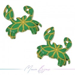 Crab Charms Enamelled Brass Pendant Green 19.5x19.2mm