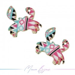 Crab Charms Enamelled Brass Pendant Fuchsia & Light Blue 19.5x19.2mm