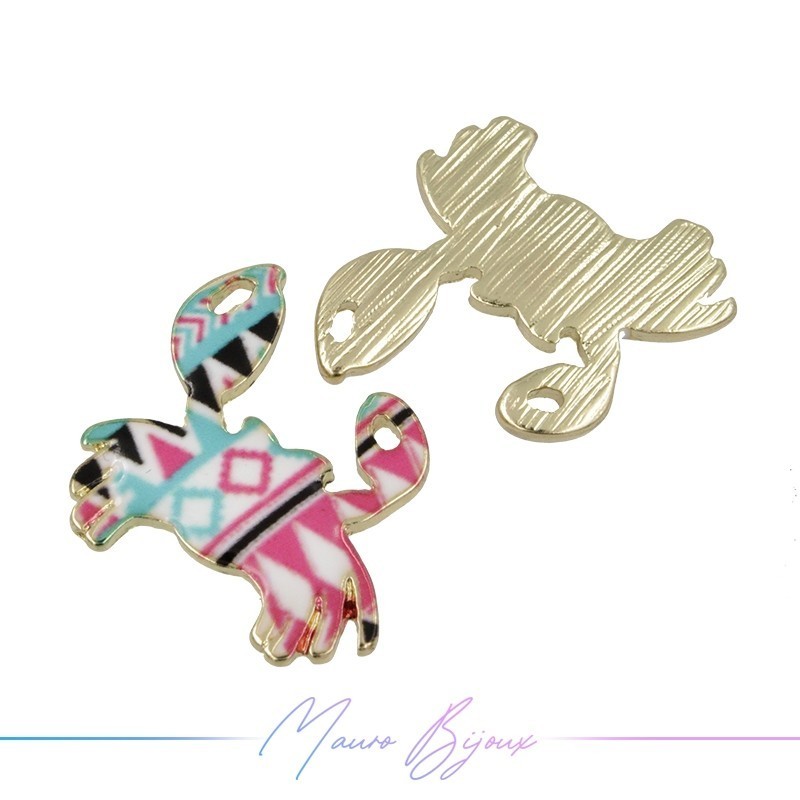 Crab Charms Enamelled Brass Pendant Fuchsia & Light Blue 19.5x19.2mm