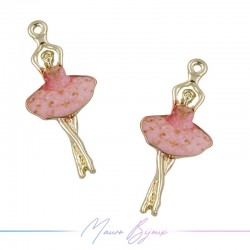 Dancer Charms Enamelled Brass Pendant Pink 13.2x29.6mm