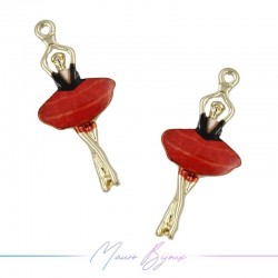 Ciondoli in Ottone Smaltati Ballerina Rosso 13.2x29.6mm