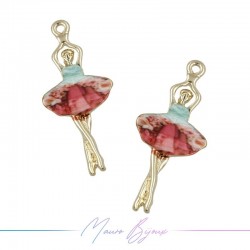 Dancer Charms Enamelled Brass Pendant Fuchsia 13.2x29.6mm