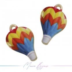 Hot Air Balloon Charms Enamelled Brass Pendant Orange 13.3x21mm