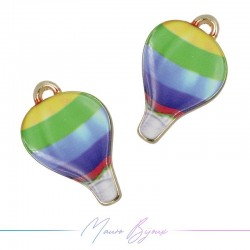 Ciondoli in Ottone Smaltati Mongolfiera Verde 13.3x21mm