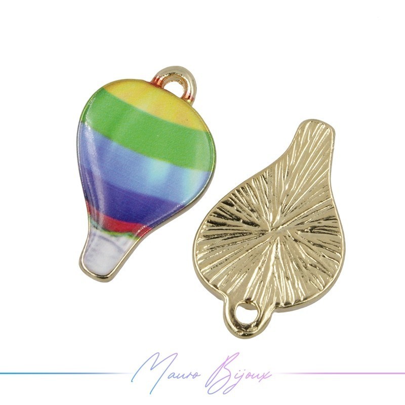 Ciondoli in Ottone Smaltati Mongolfiera Verde 13.3x21mm