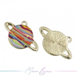 Saturn Charms Enamelled Brass Pendant Red 21.7x29.5mm