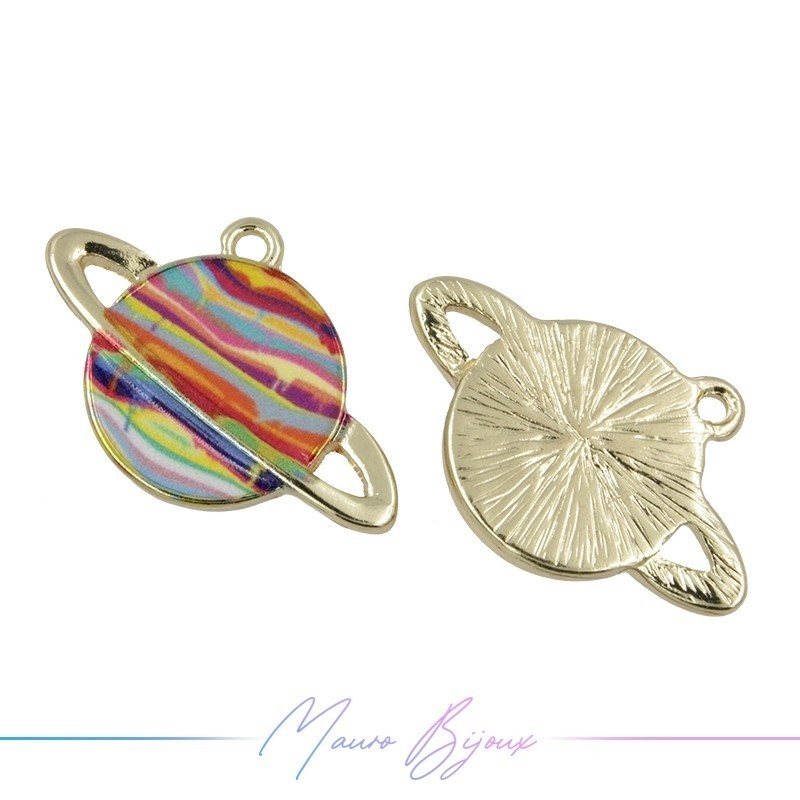 Saturn Charms Enamelled Brass Pendant Red 21.7x29.5mm