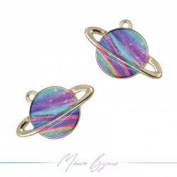 Saturn Charms Enamelled Brass Pendant Purple 21.7x29.5mm