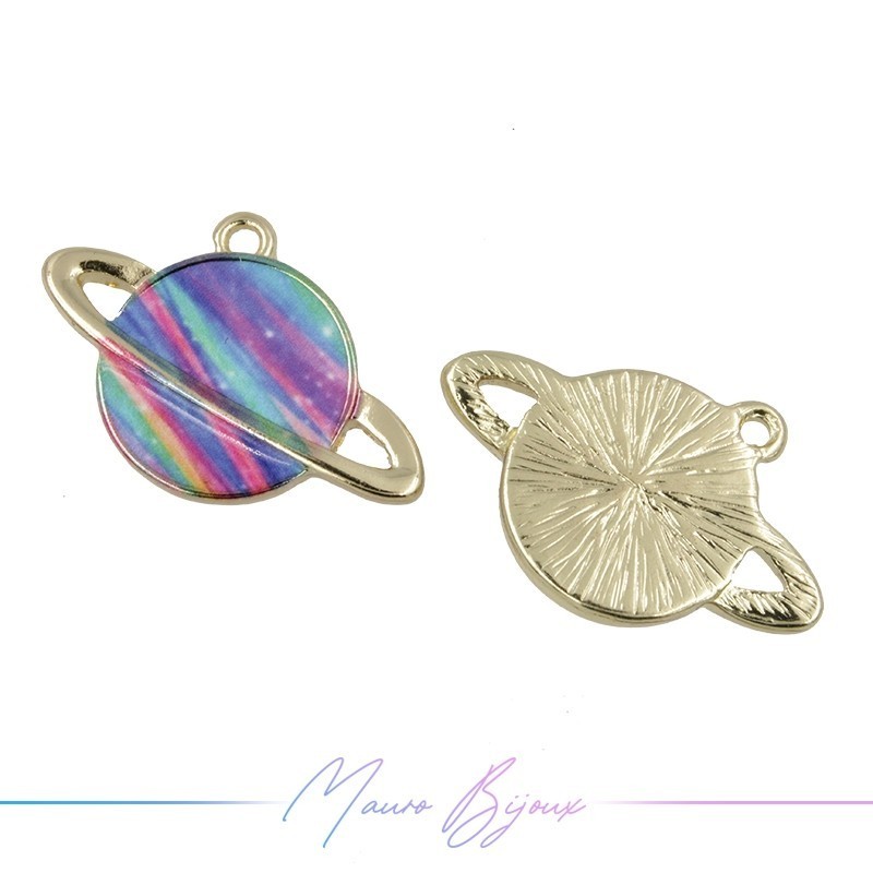 Saturn Charms Enamelled Brass Pendant Purple 21.7x29.5mm
