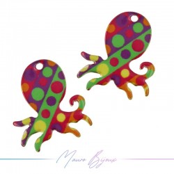 Ciondoli in Ottone Smaltati Polpo Verde & Rosso 20.5x17.4mm