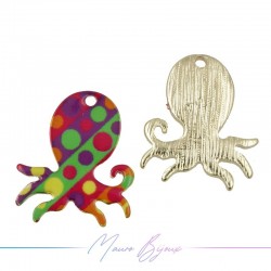 Octopus Charms Enamelled Brass Pendant Green & Red 20.5x17.4mm