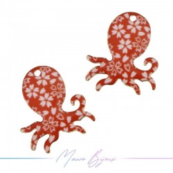 Octopus Charms Enamelled Brass Pendant Red 20.5x17.4mm