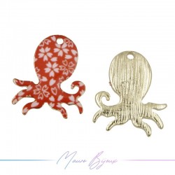 Octopus Charms Enamelled Brass Pendant Red 20.5x17.4mm