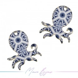 Octopus Charms Enamelled Brass Pendant Blue 20.5x17.4mm