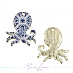 Octopus Charms Enamelled Brass Pendant Blue 20.5x17.4mm