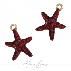 Starfish Charms Enamelled Brass Pendant Crimson 14.6x20.4mm