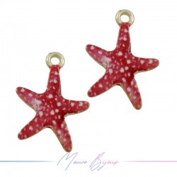 Starfish Charms Enamelled Brass Pendant Red 14.6x20.4mm