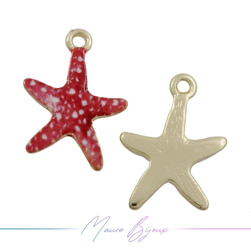 Starfish Charms Enamelled Brass Pendant Red 14.6x20.4mm