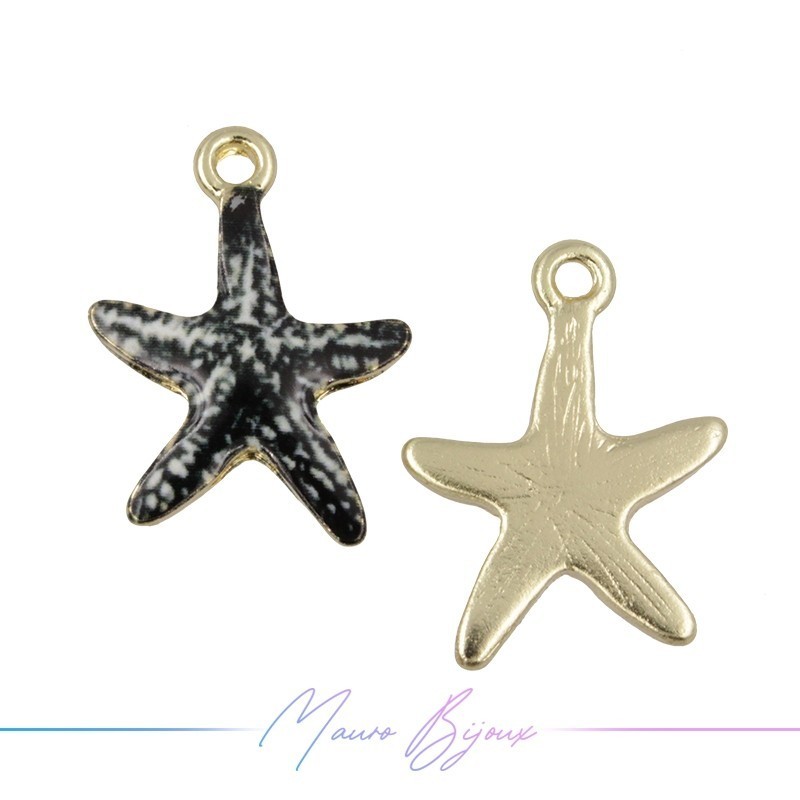 Starfish Charms Enamelled Brass Pendant Black 14.6x20.4mm