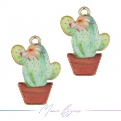 Cactus Charms Enamelled Brass Pendant Light Blue 16.4x21.1mm