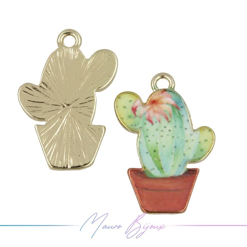 Cactus Charms Enamelled Brass Pendant Light Blue 16.4x21.1mm