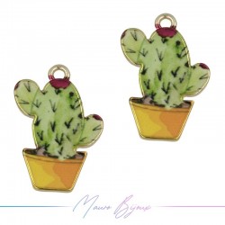 Cactus Charms Enamelled Brass Pendant Green 16.4x21.1mm