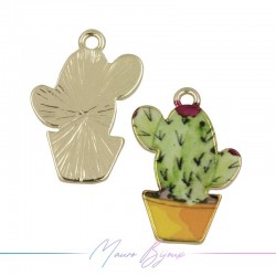 Cactus Charms Enamelled Brass Pendant Green 16.4x21.1mm