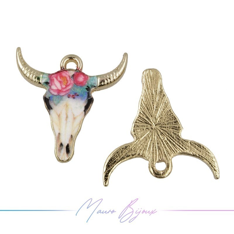 Bull Charms Enamelled Brass Pendant Fuchsia 21.9x22.2mm Bull Charms Enamelled Brass Pendant Fuchsia 21.9x22.2mm