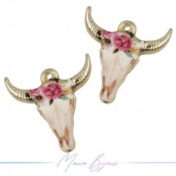Bull Charms Enamelled Brass Pendant Pink 21.9x22.2mm